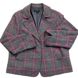 Talbots Glen Plaid Tweed Blazer Jacket Size 14 Gray Purple Wool Dark Academia